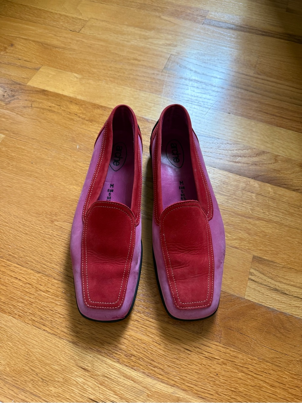 Arche Two-Tone Red and Pink Suede Slip-On Loafers